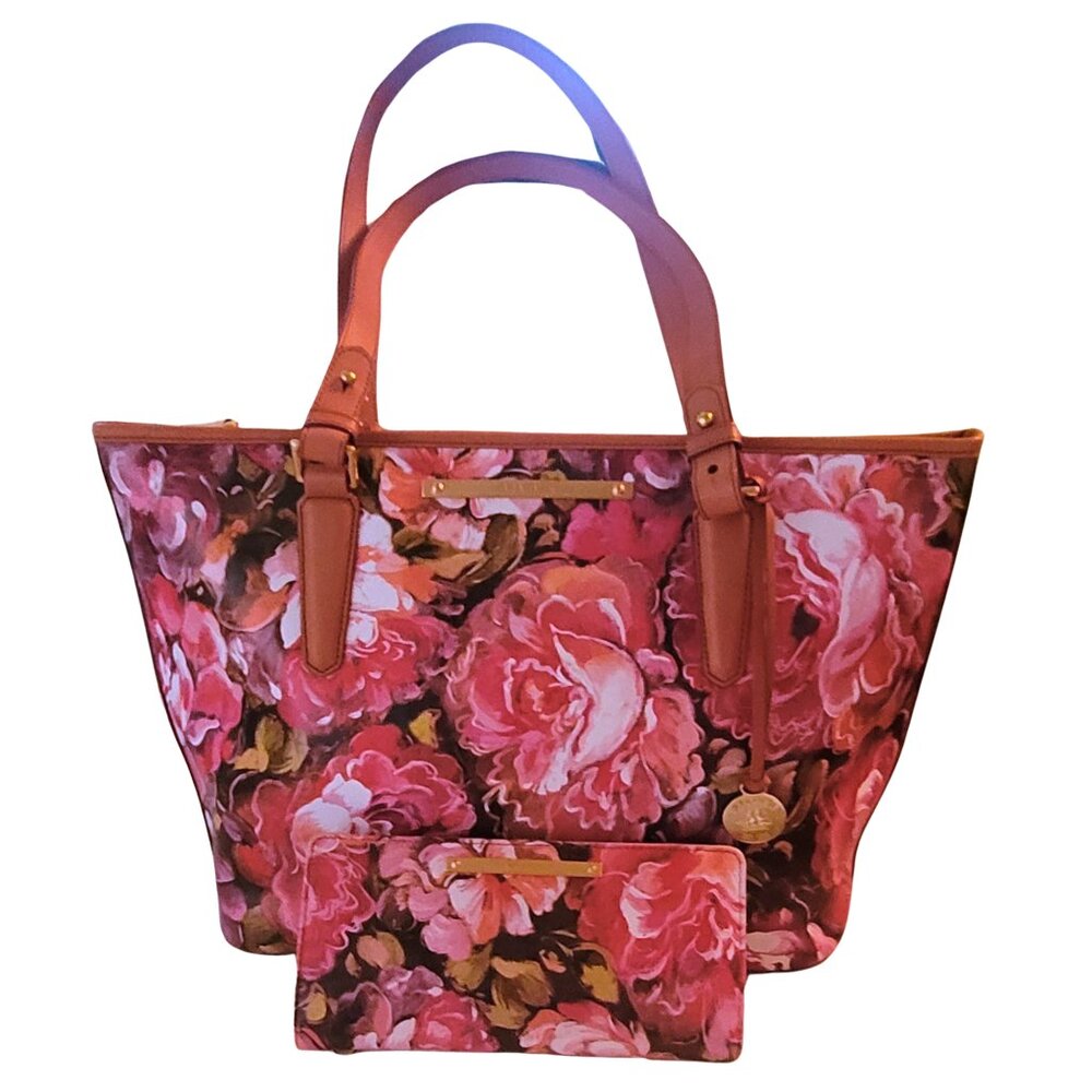 NWOT Brahmin Medium Asher Tote/Purse & Wallet Pink Multi-Color Floral Hemingway